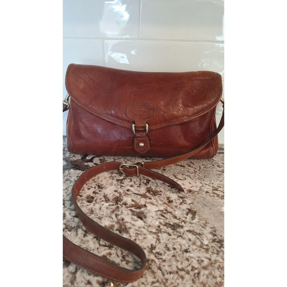 Oroton Australia Vintage Cognac Leather Crossbody Shoulder Bag Brown